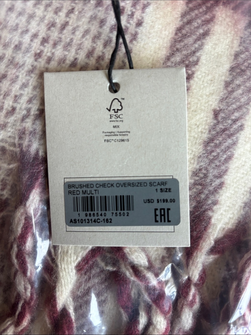 AllSaints Brushed Check Oversized Scarf in Red Multi NWT - Picture 4 of 4